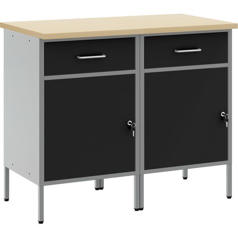 Placard de travail 2 pcs Noir et gris 100 x 55 x 85 cm