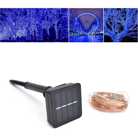 Guirlande lumineuse LED colorée à énergie solaire, 10 m (33 pi) / 100 LED, fil de cuivre, lumières en forme d'étoiles et de fées, 8 modes, pour la décoration de chambre, la Saint-Valentin, les fêtes e (1/5)