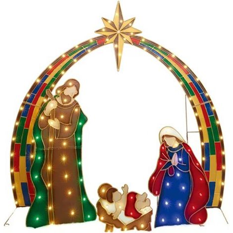 Décoration de Noël, d'Halloween et de Thanksgiving (tableau plat en fer + guirlande lumineuse), représentant une famille heureuse de trois personnes, à fixer au sol ou à entretenir sur un poteau. Déco (1/2)