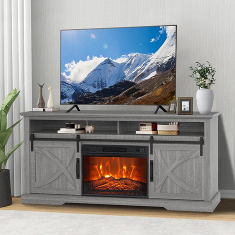 Parrot Uncle TV Stand with Removable Electric Fireplace, 68 Inch Rustic Media Console with Storage Cabinets, Grey Wood Effect Entertainment Centre for 65 Inch TV (1/5)
