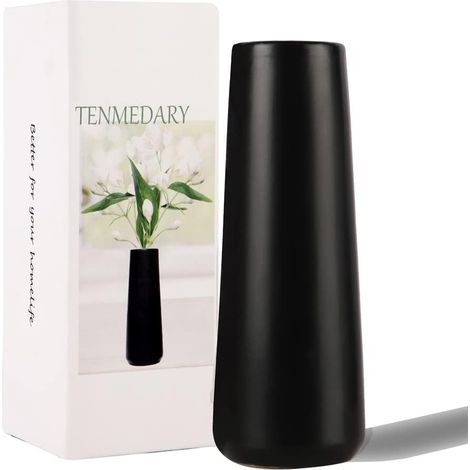 Vase à Fleurs, en céramique, Noir, Mat, pour Herbe de la Pampa, pour Salon, Table, Maison, Bureau (1/5)