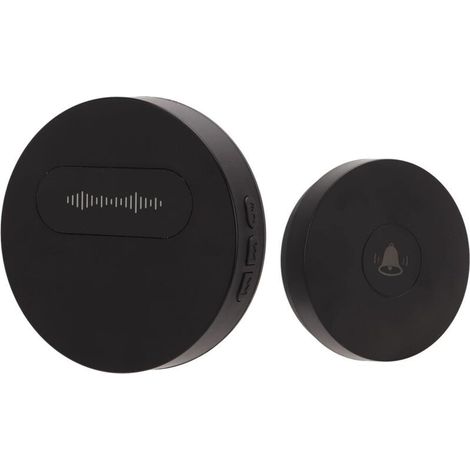 Sonnette sans Fil, Sonnette étanche 150 M avec 58 Mélodies 4 Niveaux de Volume 90 DB sans Fil pour Maison, Appartements, 1 Récepteur et 1 Bouton Poussoir (noir) (1/5)