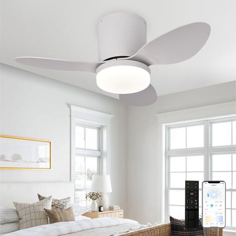 Ventilateur de plafond avec lumière, télécommande/contrôle par application, 6 vitesses de ventilation, minuterie, gradation continue (63 cm) (1/5)