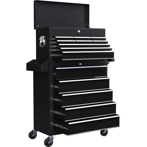 14 Drawer, TwoPart Tool Storage Chest on Wheels  Black (1/5)