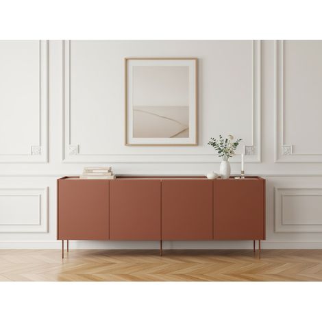 Bobochic – Buffet moderne 4 portes 220 cm – Panneaux de particules mélaminés – Pieds en métal – Couleur chêne – Rangement fonctionnel (1/5)