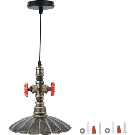 Lustre barre LED vintage en tuyau fer, suspension plafonnier E27 85-265V (Rouille dorée) (1/5)