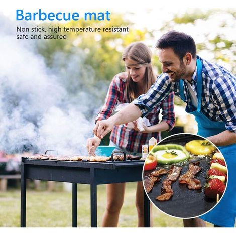 3 pcs/lot 50 x 40 cm pouce en téflon Fibre réutilisable antiadhésive barbecue rti Tapis de feuilles Portable facile à nettoyer extérieur pique-nique Fry cuisson barbecue outils noir GROOFOO (1/4)