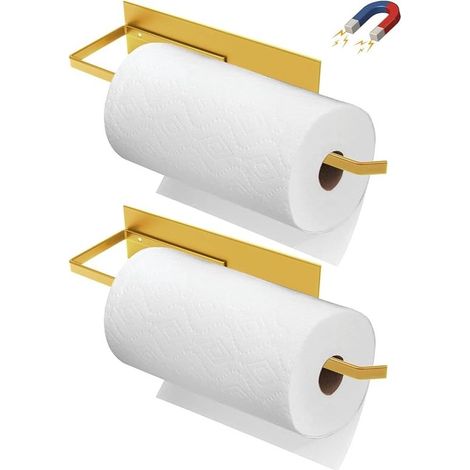 Soporte magnético para rollo de cocina de 2 piezas, Soporte para rollo, No requiere perforación, inodoro, despensa y caravana, 31 x 7,8 cm, Negro (1/5)