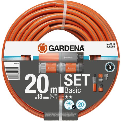 Gardena 20m Basic Garden Hose Pipe Watering Starter Set Nozzle Attachments (1/5)