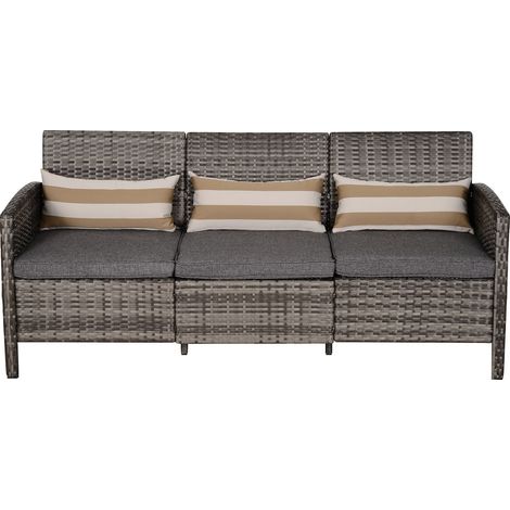 easycomfort divano 3 posti da esterni in pe rattan con cuscini a righe grigio 173x68x78cm (1/5)