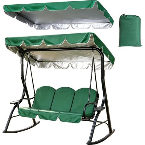 Hollywoodschaukel Dachbezug 210 x 145 cm, 420D Oxford Hollywoodschaukel Ersatzdach 3 Sitzer, Universal Dach für Hollywoodschaukel, Wasserdicht/Winddicht//Reißfest/Anti-UV/Staubdicht (Grün) (1/5)