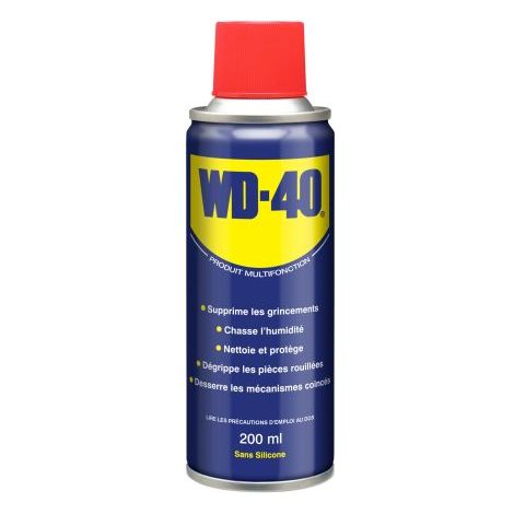 Dégrippant multifonction WD-40 200 ml – Chasse l’humidité et dégrippe les pièces métalliques – Lubrifiant haute adhérence
