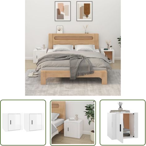 The Living Store Tables de chevet 2 pcs Blanc brillant 50x39x47 cm - Table De Chevet - Meuble De Chambre - Commode - Rangement - Bois D'ingénierie (1/5)