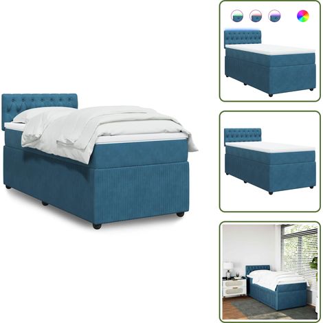 Letto con luci LED - vidaXL Giroletto a Molle con Materasso Blu 90x200 cm in Velluto - Materasso morbido