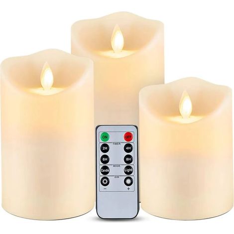 QAZQA Bougies à LED de, Ensemble de 3 Bougies décoratives (10cm, 12.5cm, 15cm), Bougie sans Flamme de avec télécommande à 10 Boutons.Flamme LED Clignotante, Surface lisse (1/5)