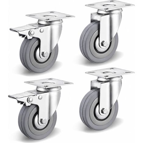 Roulettes Pivotantes 75 mm avec Frein, Pack de 4, Charge 200kg (1/5)