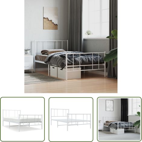 The Living Store Cadre de lit métal sans matelas avec pied de lit blanc 80x200cm - Cadre De Lit - Lit Double - Lit Metal - Literie - Meuble Chambre (1/5)
