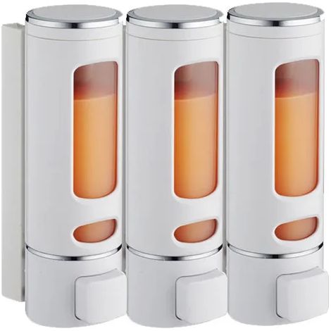 Distributeur de savon mural (blanc, lot de 3) 400 ml, simple ou double, pour douche et bain. Accessoires de salle de bain. Distributeur de savon et de gel douche. (1/5)