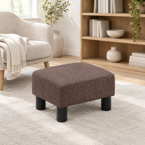 Pouf ottoman rettangolare imbottito in lino marrone 40 x 30 x 24 cm DESVIAE (1/5)