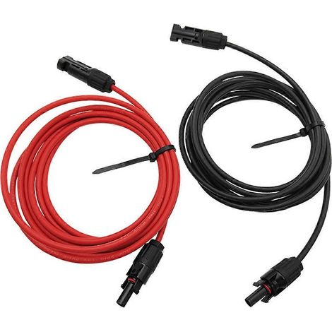 Paar doppelseitige rote und schwarze Solarverlängerungskabel mit 6 mm² Stecker für Photovoltaik-Solarmodule (1/5)