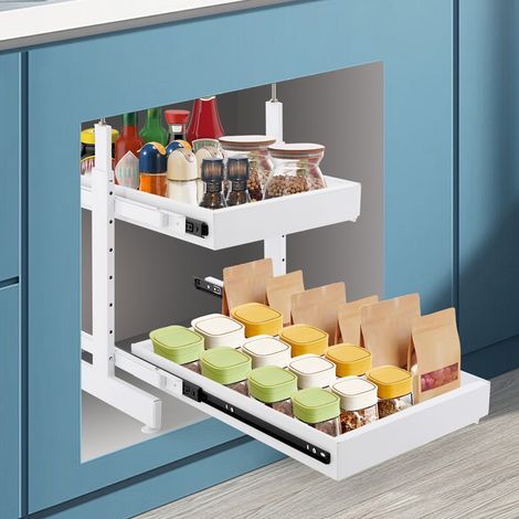 Senderpick – Étagère de rangement sous armoire coulissante – Longueur réglable 41-60 cm – Hauteur réglable 47-90 cm – Acier au carbone blanc
