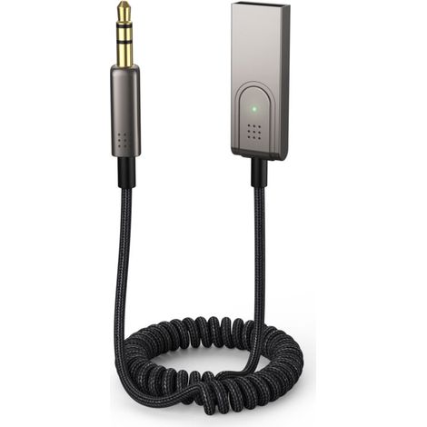 Ahlsen Aux-zu-Bluetooth-5.1-Adapter, 3,5-mm-Bluetooth-Empfänger fürs Auto, USB-zu-3,5-mm-Aux-Buchsen-Kit mit integriertem Mikrofon für Freisprechanrufe, Bluetooth-kompatibel
