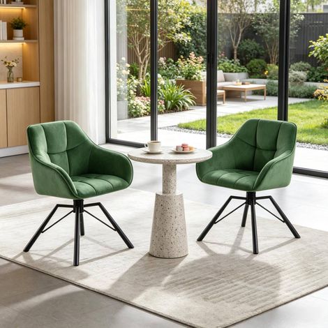 Set di 2 sedie da pranzo girevoli 58,5 x 82,5 x 54,5 cm in velluto verde scuro con braccioli (1/5)