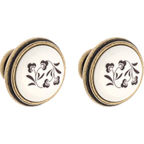 2x Bouton de tiroir finition laiton porcelaine céramique motif fleur 35 mm avec vis Meuble Vintage Antique Style Porte Poignée Commode Armoire Maison