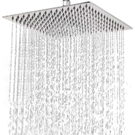 Pommeau de Douche Inox - Tete de Douche Pluie, Pommeau de Douche Carré 30CM, Douche Economie d'Eau Universelle Filetage 1/2 Pouce, Rotatif 360°, Inclinable 30°, Facile à Installer et à Nettoyer (1/5)