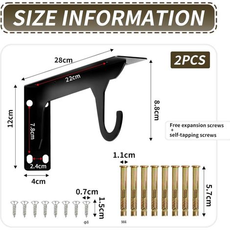 Soporte para estante de pared, soporte para estante de pared, soporte resistente de 28 cm con gancho, fijación invisible para estante, soportes metálicos en forma de L, 2 piezas (1/3)