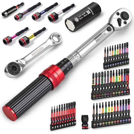 Set de 56 Clés à Cliquet, Cliquet Réversible, Clé Dynamométrique 1/4" à Tête Réversible, Douille Universelle – Pour Vélo (1/5)