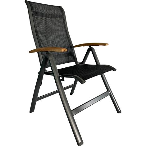 Silla de jardín plegable ajustable - Gris oscuro - Reposabrazos de madera (1/5)