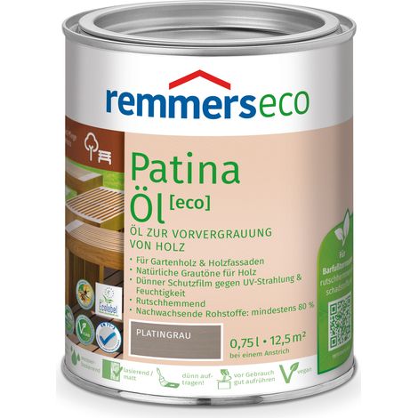 Remmers Patina-Öl [eco] platingrau, 0,75 Liter, nachhaltiges Holzöl grau, innen und außen, vegan, rutschhemmend, natürliche Grautöne für Holz