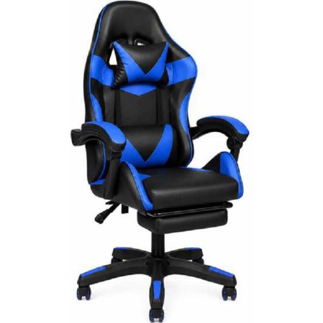 Ecoprice Sedia Gaming Similpelle +P.Piedi Lux Nero/Blu