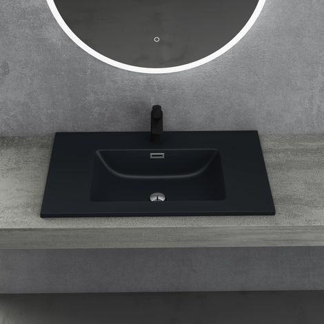 doporro Lavabo da Incasso, Lavabo Sottopiano 80x48x14cm, Lavandino Bagno da Minerale Fuso Colossum02-800, Antracite Opaco (1/5)
