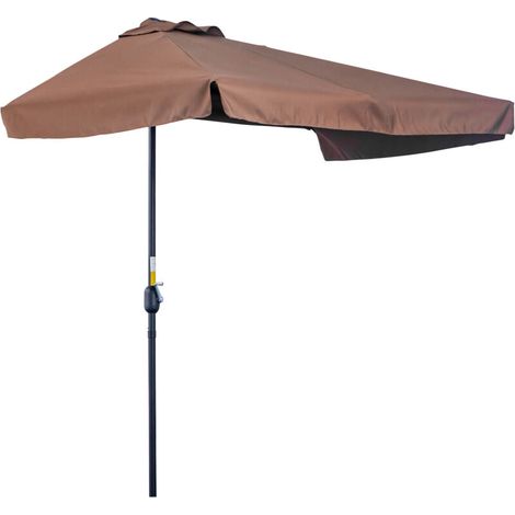 Demi parasol - parasol de balcon 5 entretoises métal 2.3 x 1.3 x 2.49 m polyester haute densité chocolat