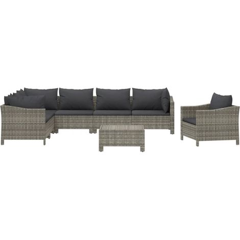 vidaXL Salon de jardin 8 pcs avec coussins Gris Résine tressée (1/5)