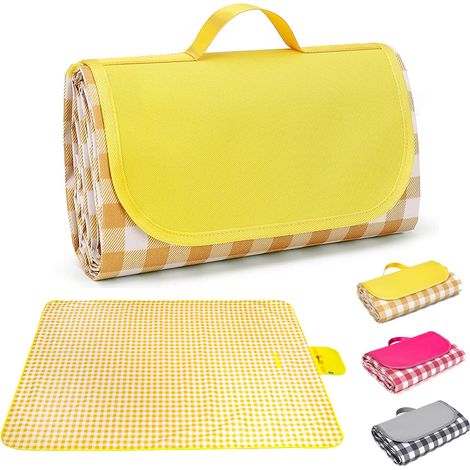 Couverture de pique-nique imperméable avec poignée pliable, tapis de plage style INS, compact et pratique pour extérieur (1/5)