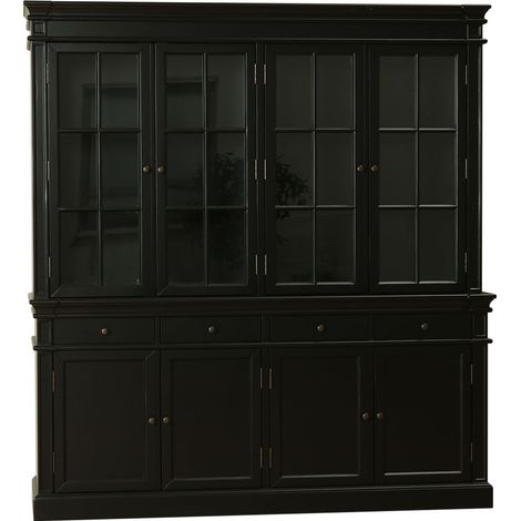 Amaretta Armoire Vitrine 4 portes, noir, vintage patiné, largeur 186 cm, hauteur 200 cm. (1/5)