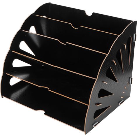 Étagère de rangement en bois à plusieurs compartiments pour fournitures de bureau, organiseur de dossiers pour bureau à domicile (noir) (1/5)