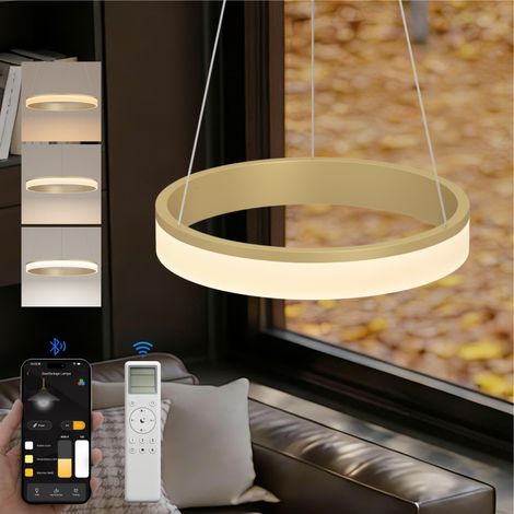 doporro Moderne LED Pendelleuchte – 40cm Dimmbare Esszimmerlampe hängend mit App & Fernbedienung, 3000–6000K, CRI≥95, höhenverstellbar für Esstisch & Wohnraum, Luvina02, Gold