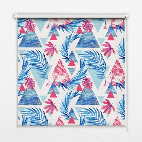Store Enrouleur Intérieur pour Fenêtre - Store Tamisant - Store Enrouleur qui Laisse Passer la Lumière - Store Brise-Vue - Store - Store pour Intérieur - (100 cm x 140 cm) - Feuilles bleues et triang (1/5)