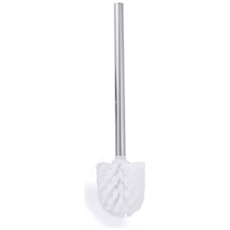 BUNTHAUS Brosse WC chromée avec long manche en métal antidérapant et poils en plastique résistants, nettoyage en profondeur, effet antiadhésif, durable, 35 cm, blanche