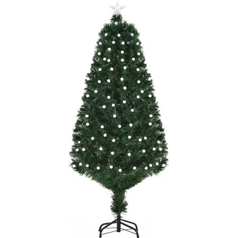 Albero di Natale Artificiale 150 cm 170 Rami con Luci LED e Fibre Ottiche Colorate Verde (1/5)