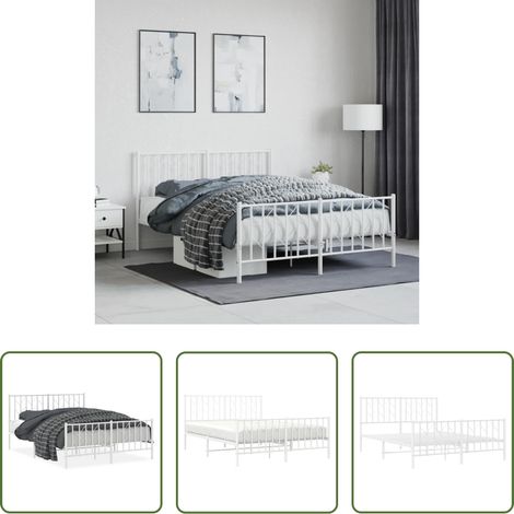 vidaXL Lit avec tête et pied - Cadre de lit métal sans matelas et pied de lit blanc 140x190 cm (1/5)