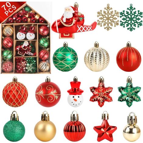Lot de 70 Boules de Noël Rouge et Vert avec Crochet, Décoration Sapin pour Fêtes, Mariage et Anniversaire (1/4)
