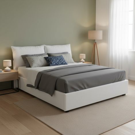 Talamo Italia Cama matrimonial Antonia, Cama contenedor con revestimiento de tela, 100% Made in Italy, Apertura frontal, adecuado para colchón Cm 160x200, Blanco, con embalaje reforzado (1/5)