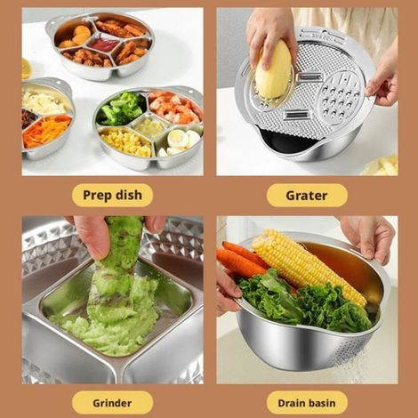 Passoire de cuisine - Passoire à riz avec râpe intégrée - Multifonctionnelle 4 en 1 - Égouttoir latéral - Pour riz, légumes et (1/5)