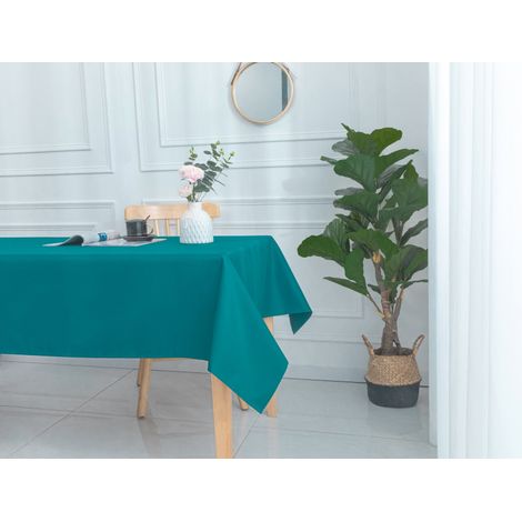 Nappe enduite avec traitement antitache Bleu Paon rectangulaire 145 x 240 cm - Bleu Paon - (1/4)