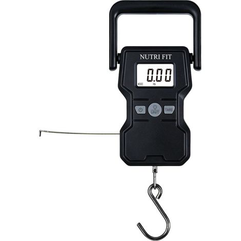 Pèse-bagages numérique avec mètre ruban, balance à poissons, balance à suspendre, 50 kg, avec crochet, pour voyage, pêche, colis - Écran LCD rétroéclairé (noir) (1/5)